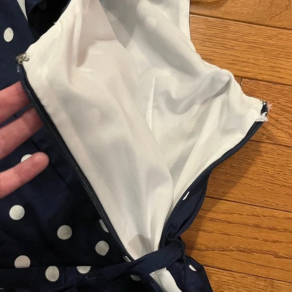 Anne Klein Navy Blue & White Polka Dot Midi Dress - Picture 12 of 17